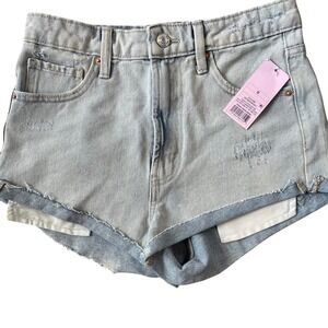 Wild Fable Denim Shorts High Rise Distressed Raw Hem Light Wash Size‎ 0